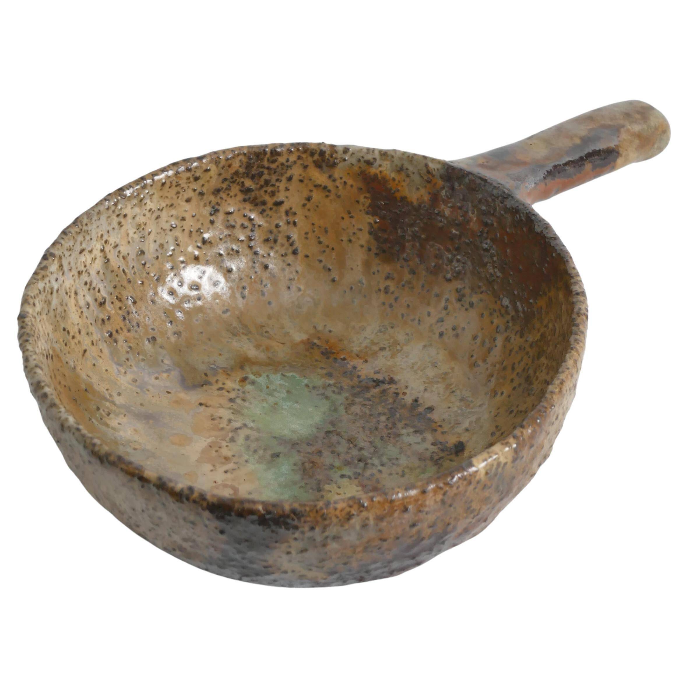 Textured Stoneware Bowl with Sculptural Handle, Handmade Studio Ceramic