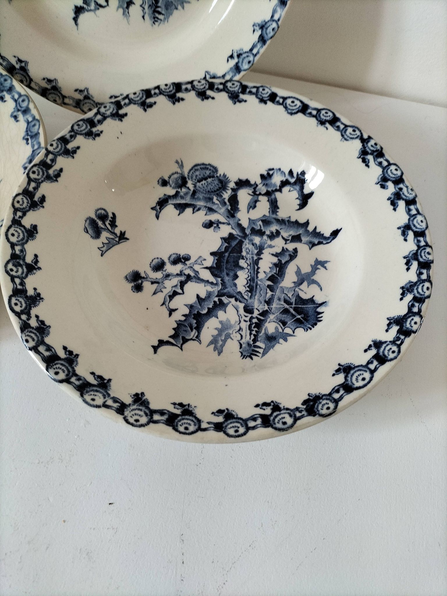 Trio of Gien soup plates – Chardon model in navy blue