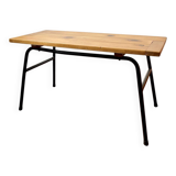 Coffee table with a pine top, tubular metal base, 1950s.