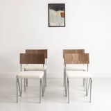 Set of 4 chairs, with a chromed steel frame and a walnut backrest