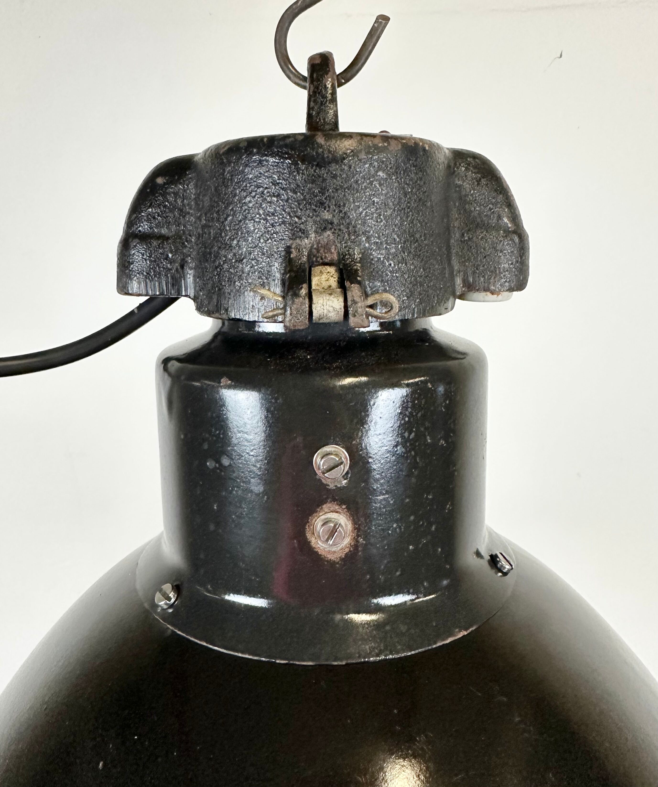 Industrial bauhaus black enamel pendant lamp, 1930s