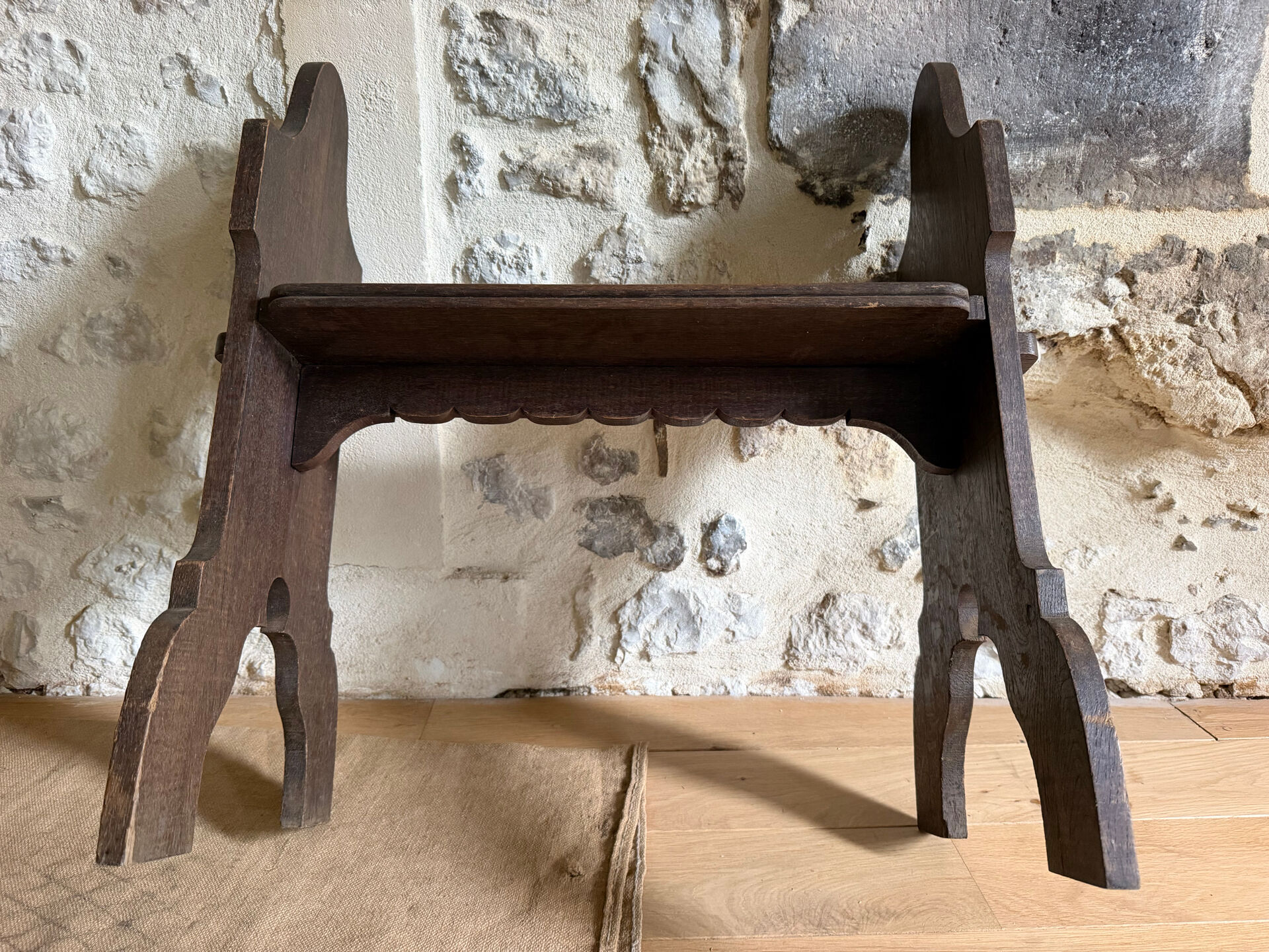 Small brutalist wooden bench