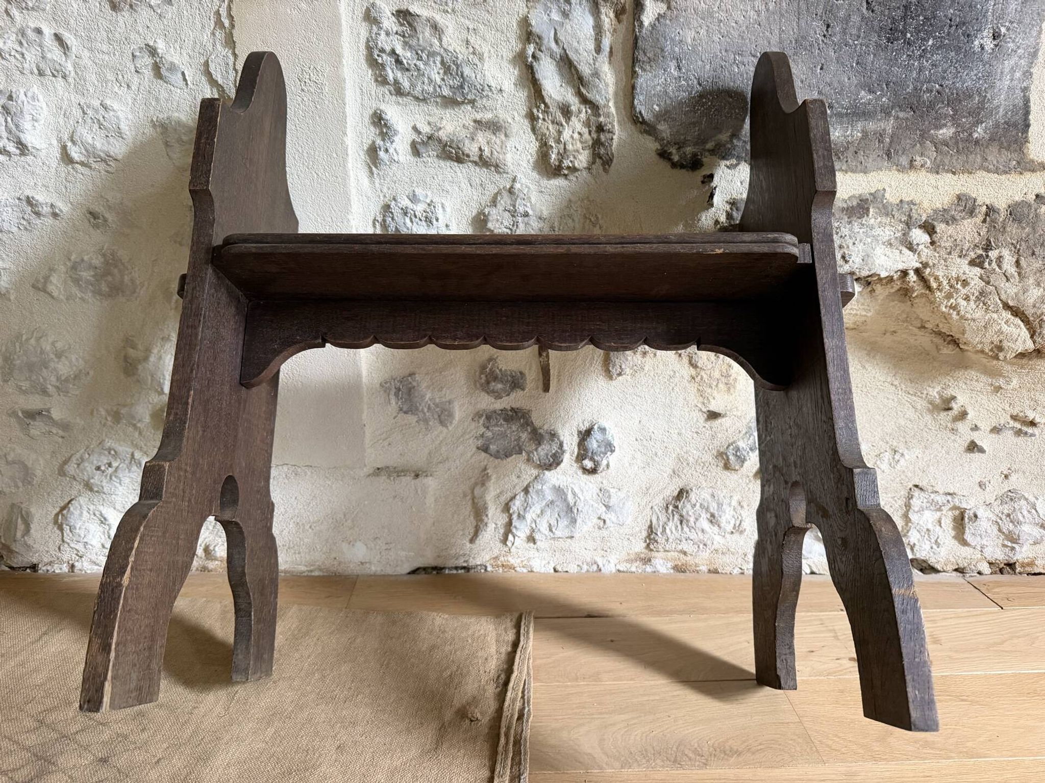 Small brutalist wooden bench