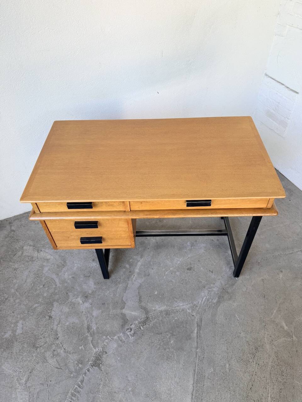 Modernist 50s oak metal desk