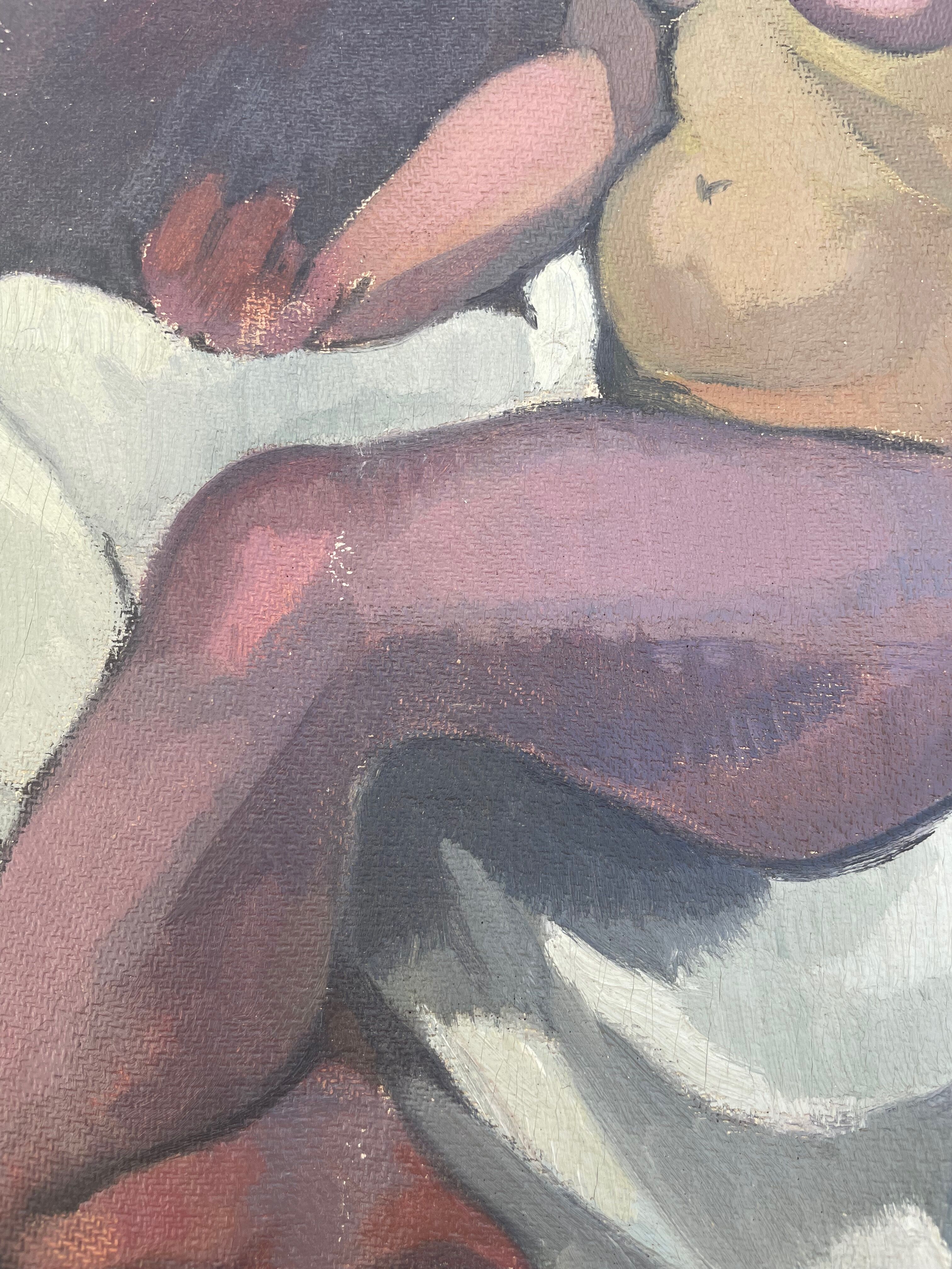 Tableau peinture ancienne nu féminin cubiste XXe