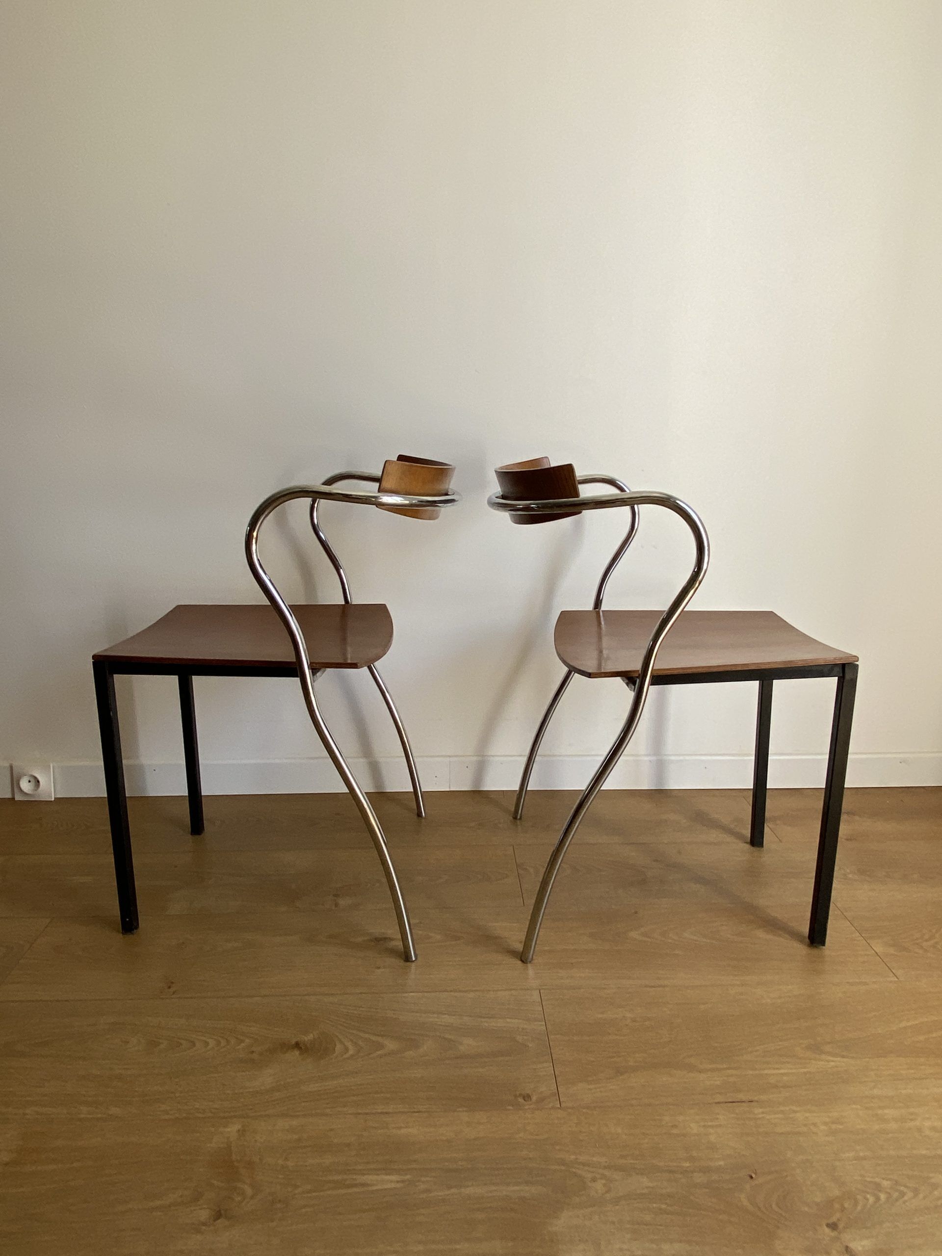 Pair of chairs design in wood and metal model "rio" by Pascal Mourgue