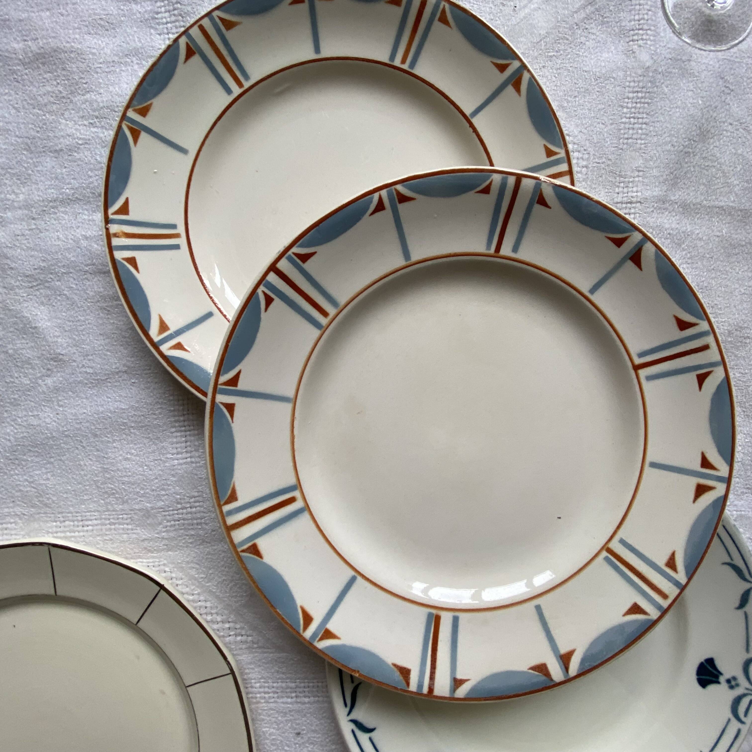Set of 6 mismatched old earthenware dessert plates Badonviller Longwy