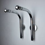 Pair of space-age tubular wall lights, chrome-plated metal, Italy, 1970