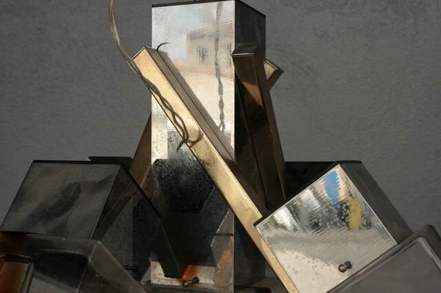 Chandelier 1970 design glass and stainless steel