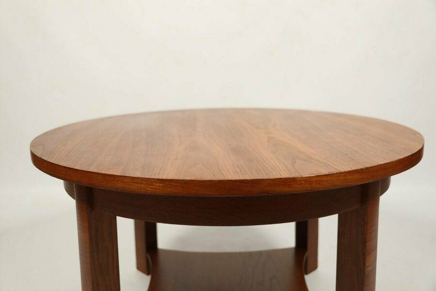 Art deco Round Wood Coffee Table Style Natural Wood renovated Old Table