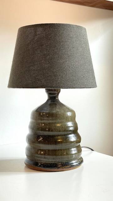 Vintage handmade stoneware geometric lamp