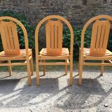 Vintage Baumann chairs in beech, seats in beige brown Skaï, series of 6.