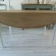 Flap table, pearl gray patinated base, medium oak waxed top.
