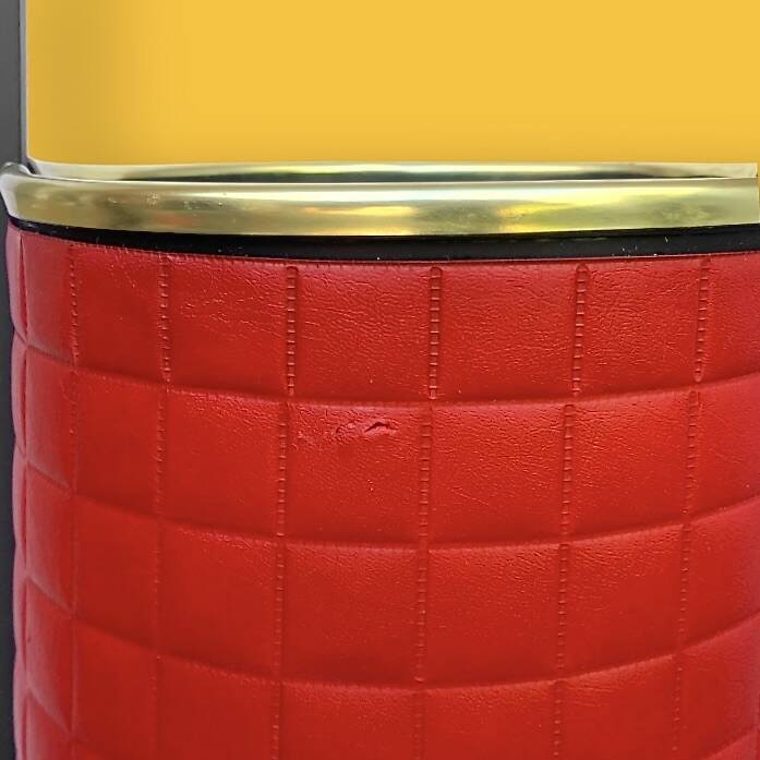 Antique wrought iron and red leatherette umbrella stand – 1960s