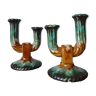 2 candlestick in longwy enamels - ceramics - jaspe model