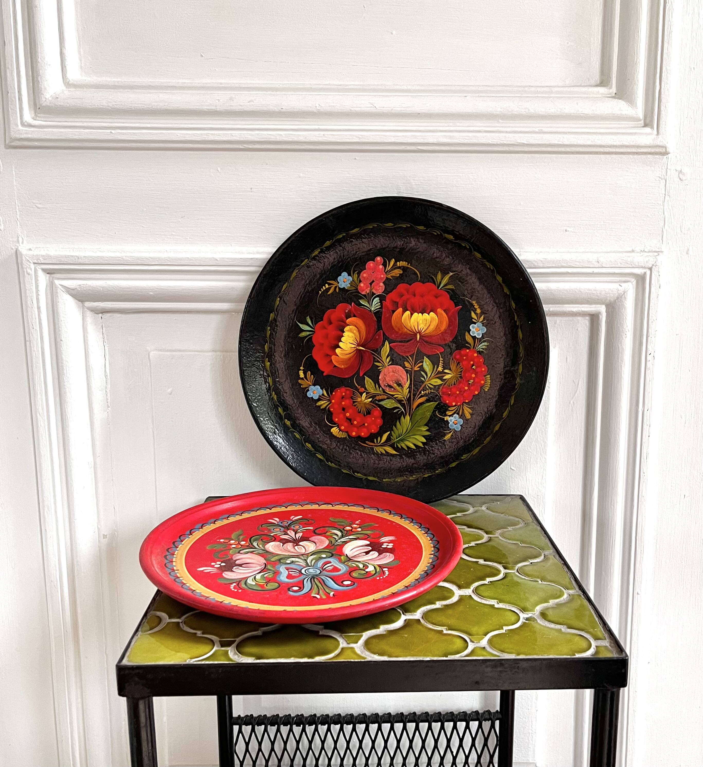 Hand-painted decorative wooden plates