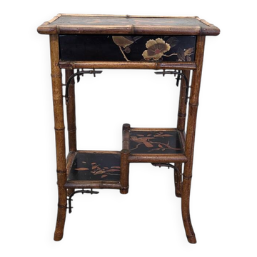 Antique Victorian Bamboo Side Table With Chinoiserie Lacquer Finish, late 1