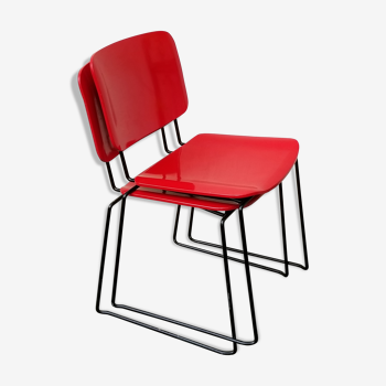 2 chaises à manger empilables noir rouge | Bononia - France | Design italien vintage