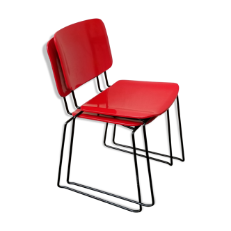 2 red and black stacking dining chairs Bononia