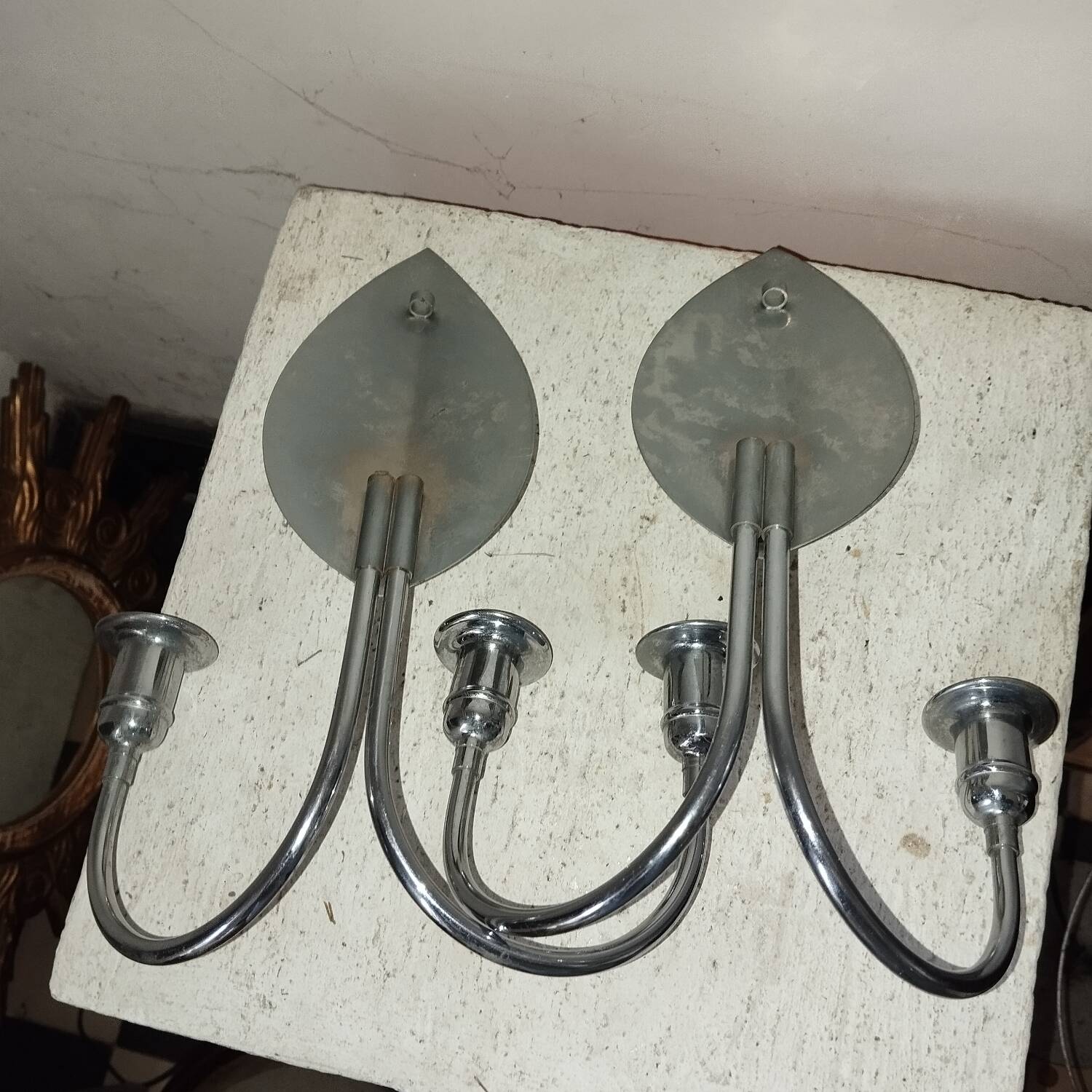 2 chrome candlestick wall lights from the 70s