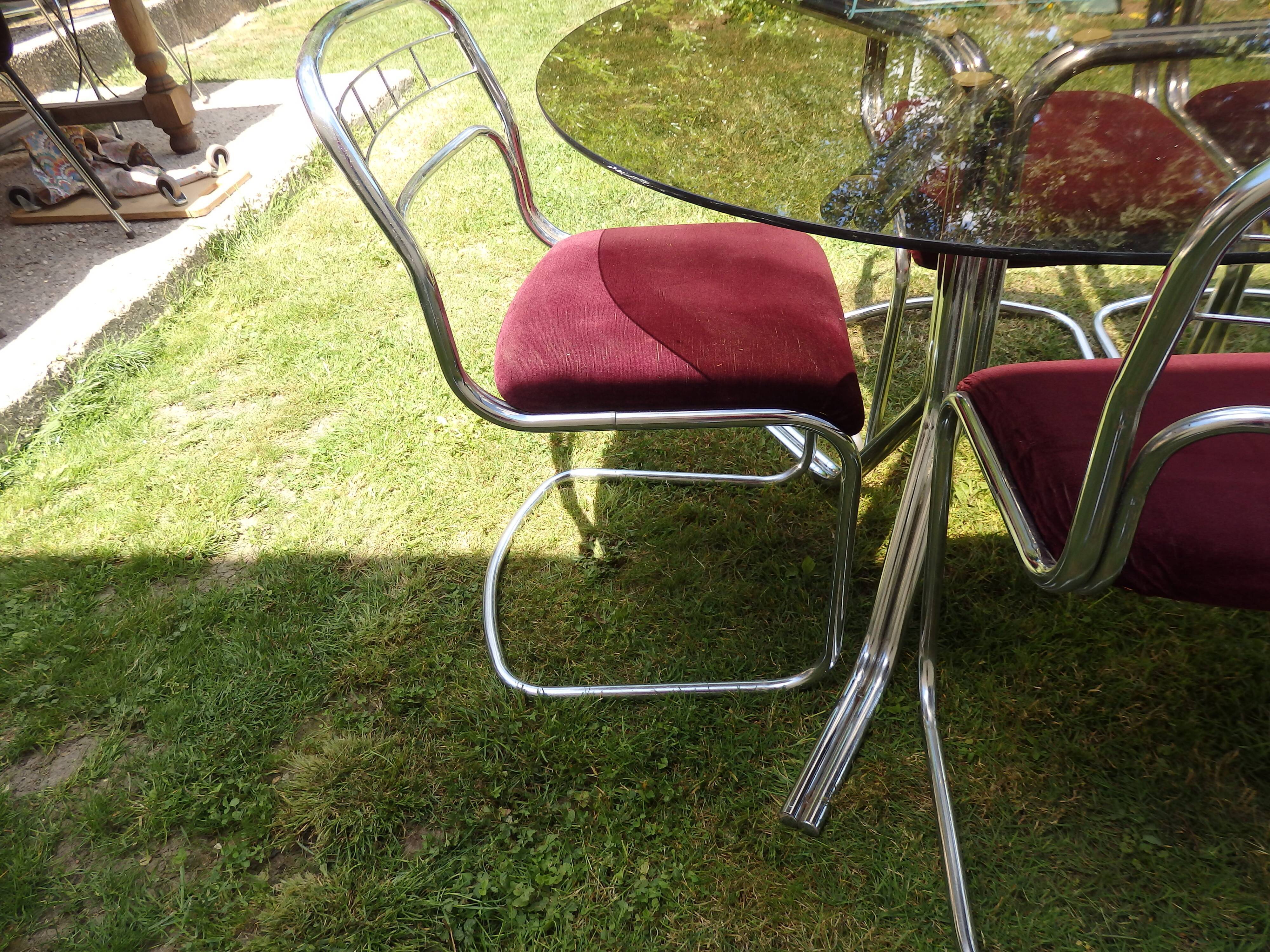 Glass table and 6 chairs chrome vintage year 70