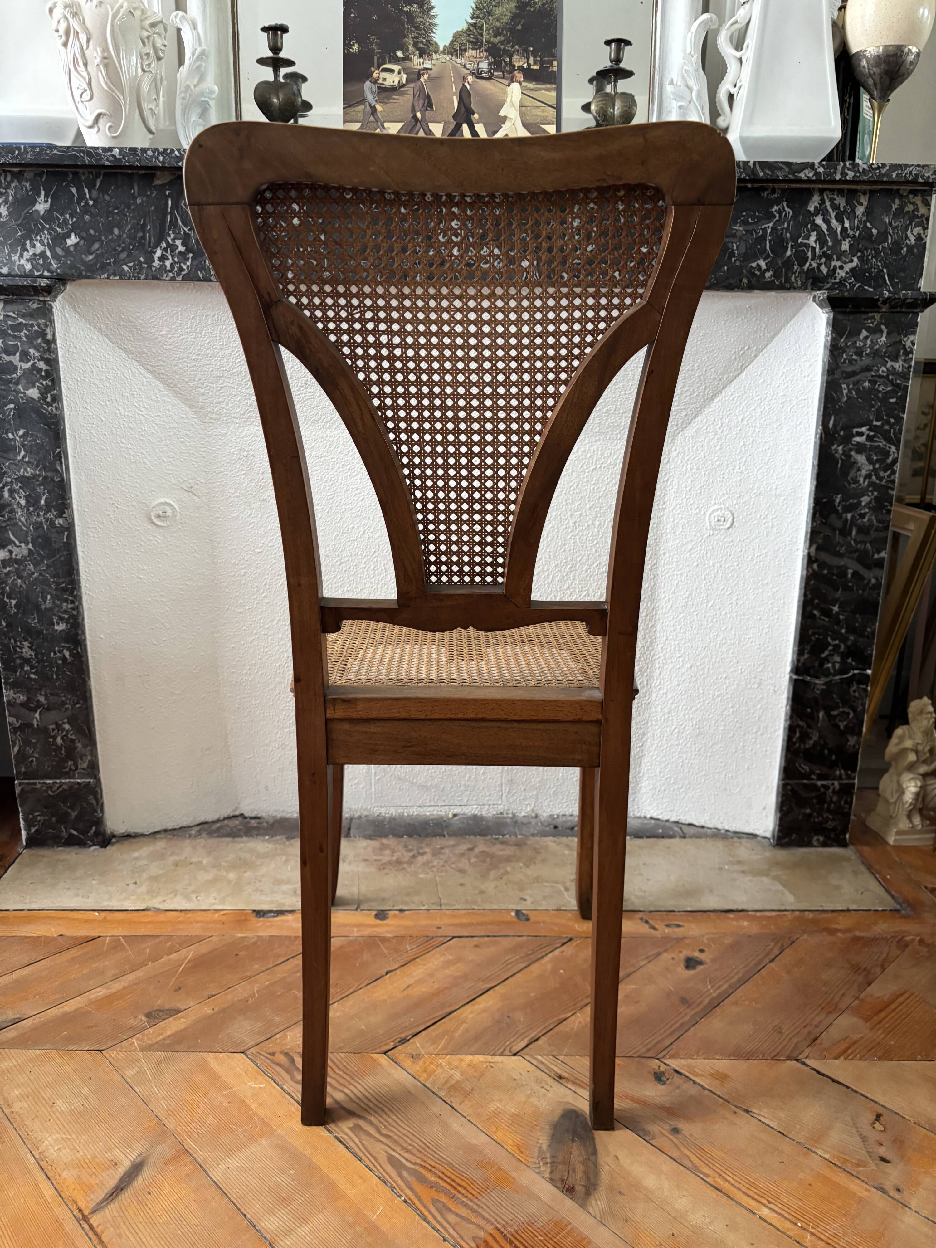 Art Nouveau caned wooden chair