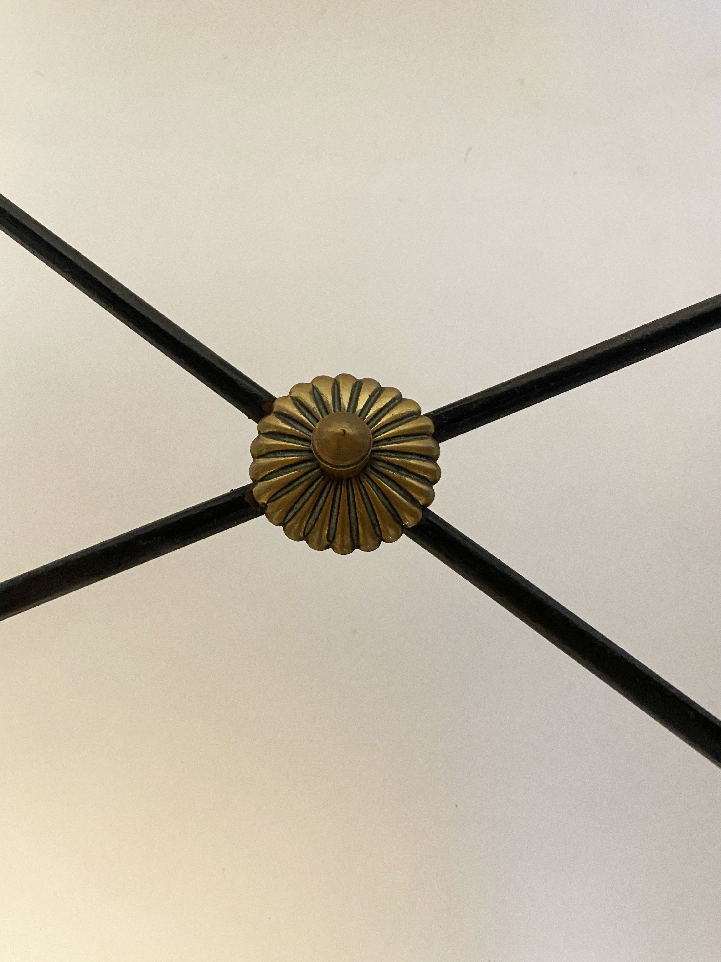 Art Deco wrought iron side table with brass arrow decoration, 1940s