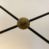 Art Deco wrought iron side table with brass arrow decor, from the 1940s