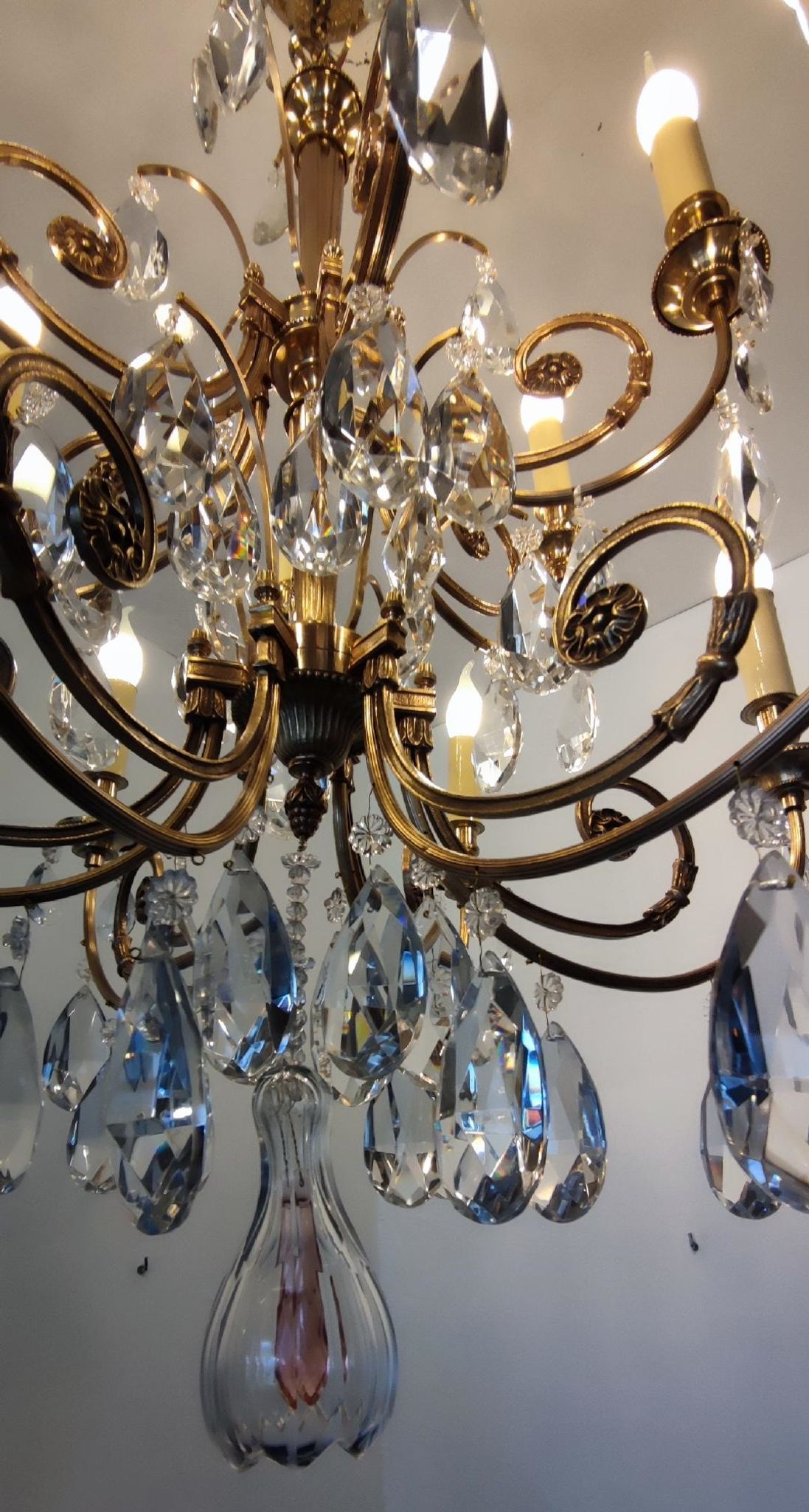 Crystal and bronze chandelier 12 arms of light