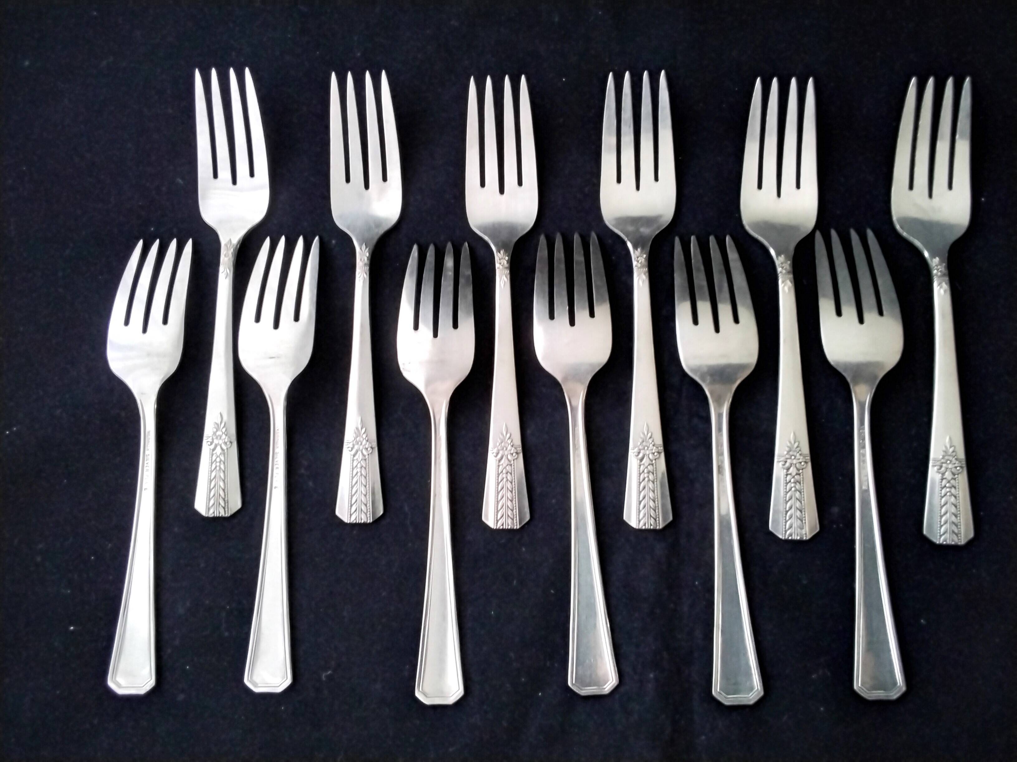 Set of 12 Silver Plate Vernon Pattern Romfort Cake Forks 1939