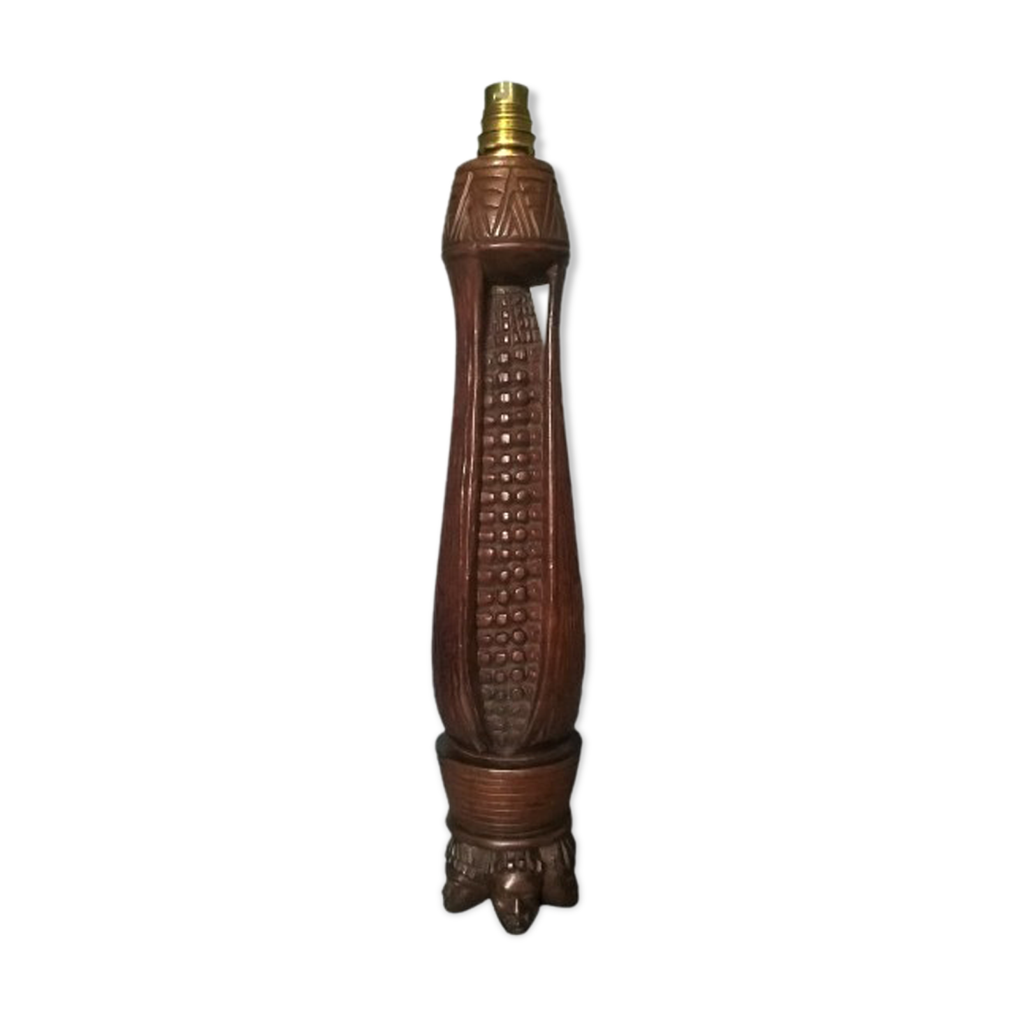 African sorghum spike lamp foot on five-faced base ~ hand carved ~ 1950s /1960