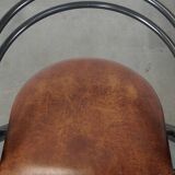 Set of 4 1970s design dining chairs with leather seats and metal frame