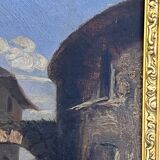 19th century painting, oil on canvas, interior decor of a lively village