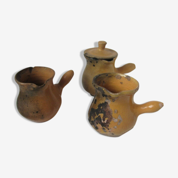 Déco - 3 pots à lait en terre vernissée - Art populaire -  Sud de la France