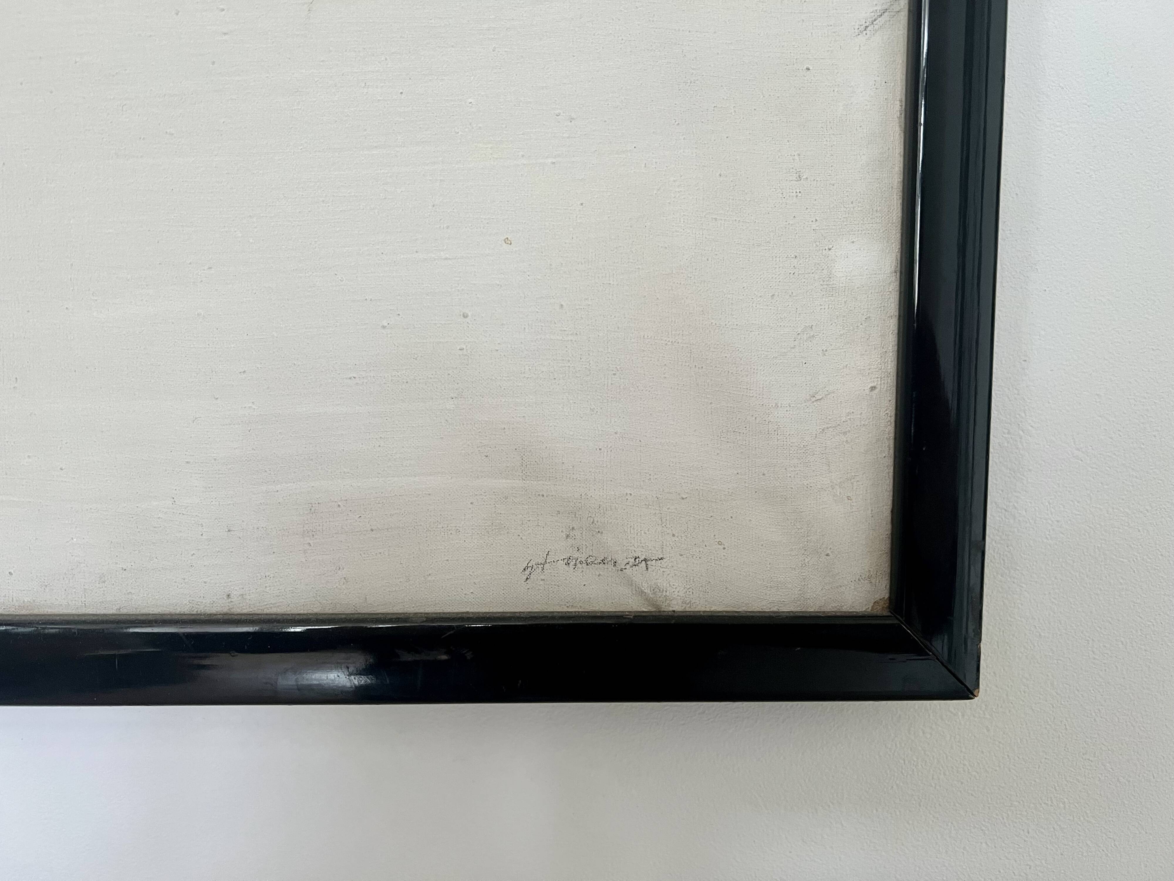 Large abstract expressionist framed painting, signed. Mid to late 20th cent