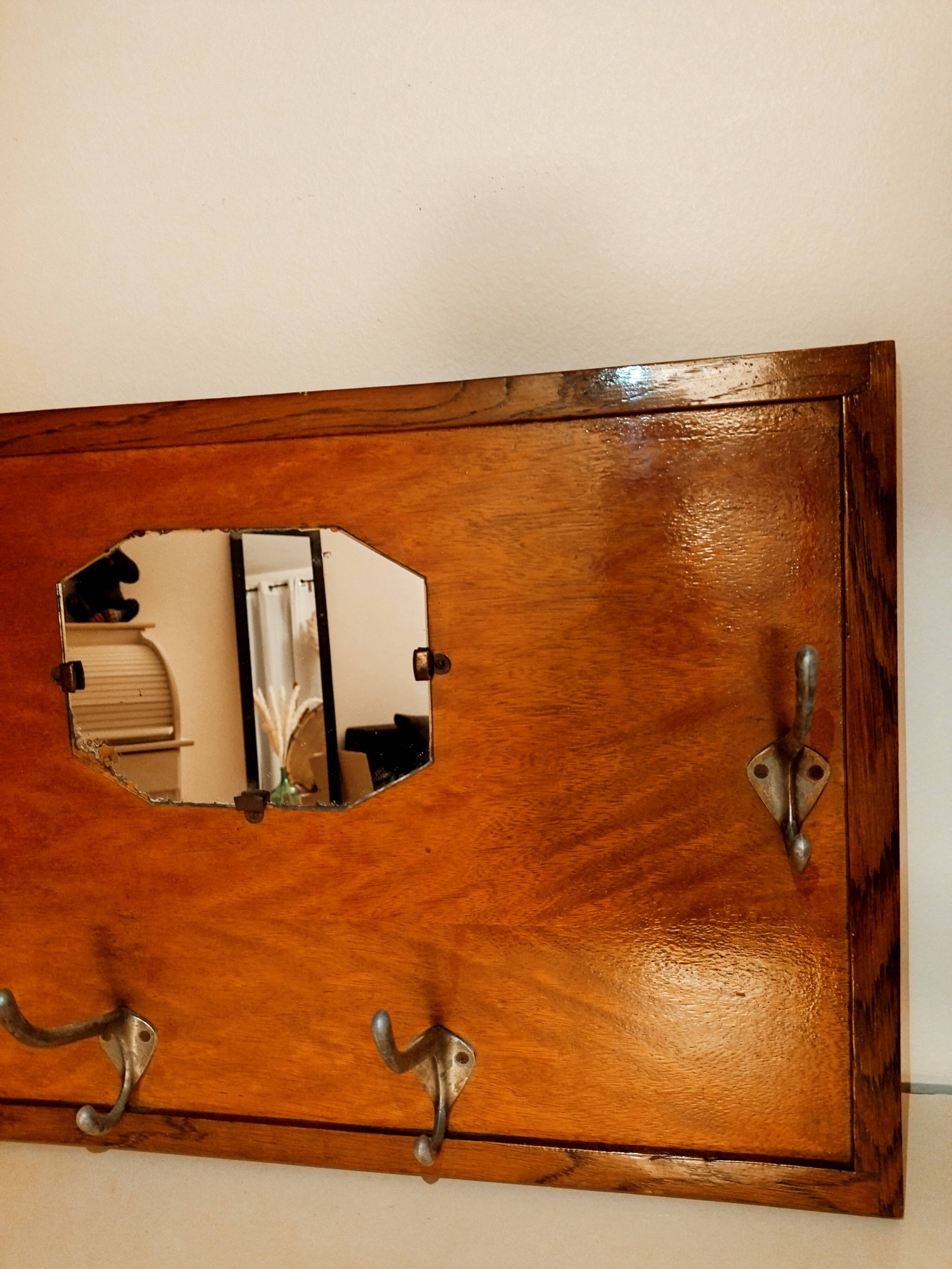 Mirror coat rack, old wood