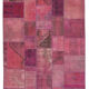 Handwoven oriental overdyed 196 cm x 299 cm pink patchwork carpet