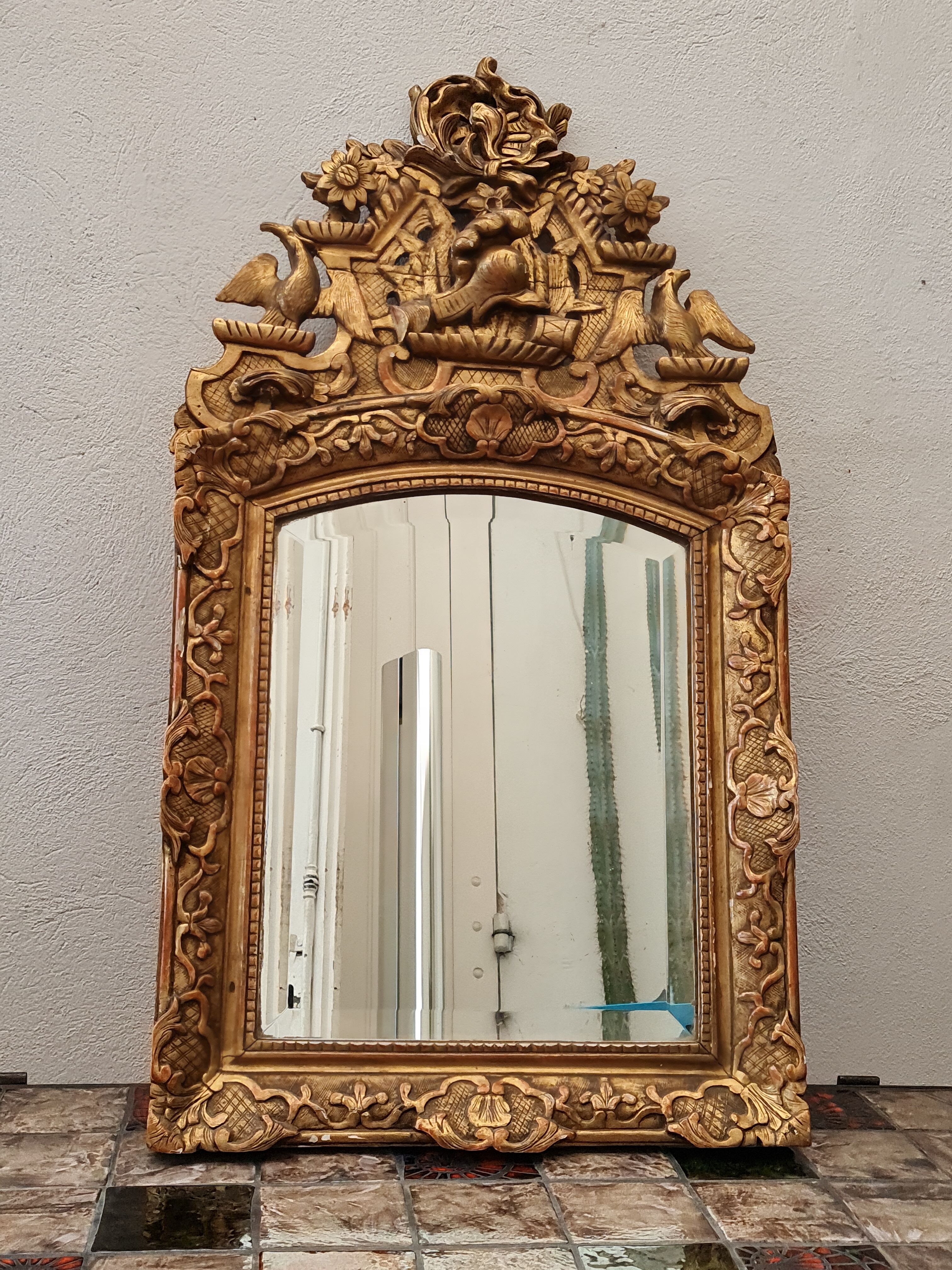 Mirror with pediment gilded carved wood late eighteenth century SB