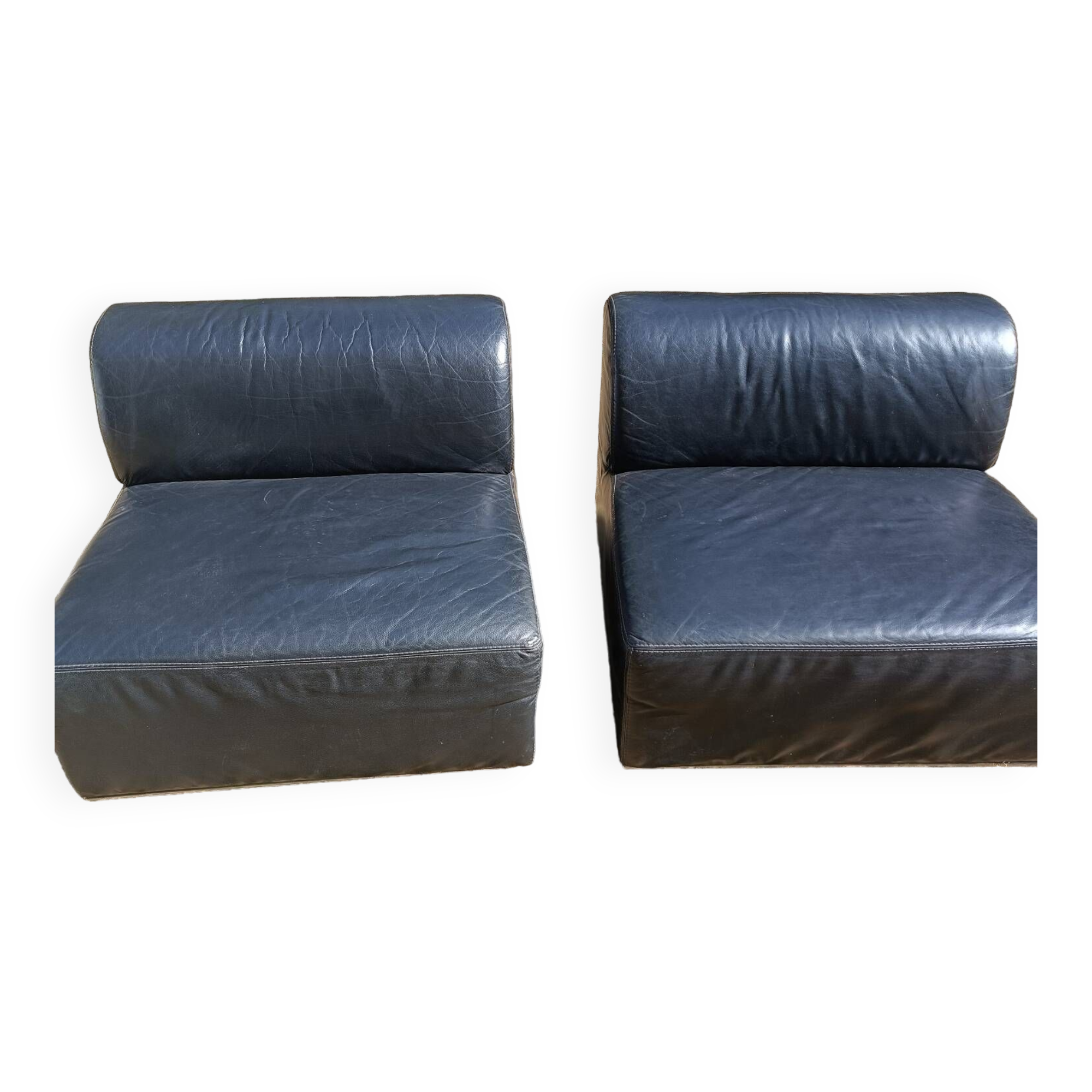 Pair of vintage black leather easy chairs