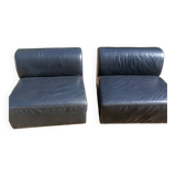 Pair of vintage black leather easy chairs