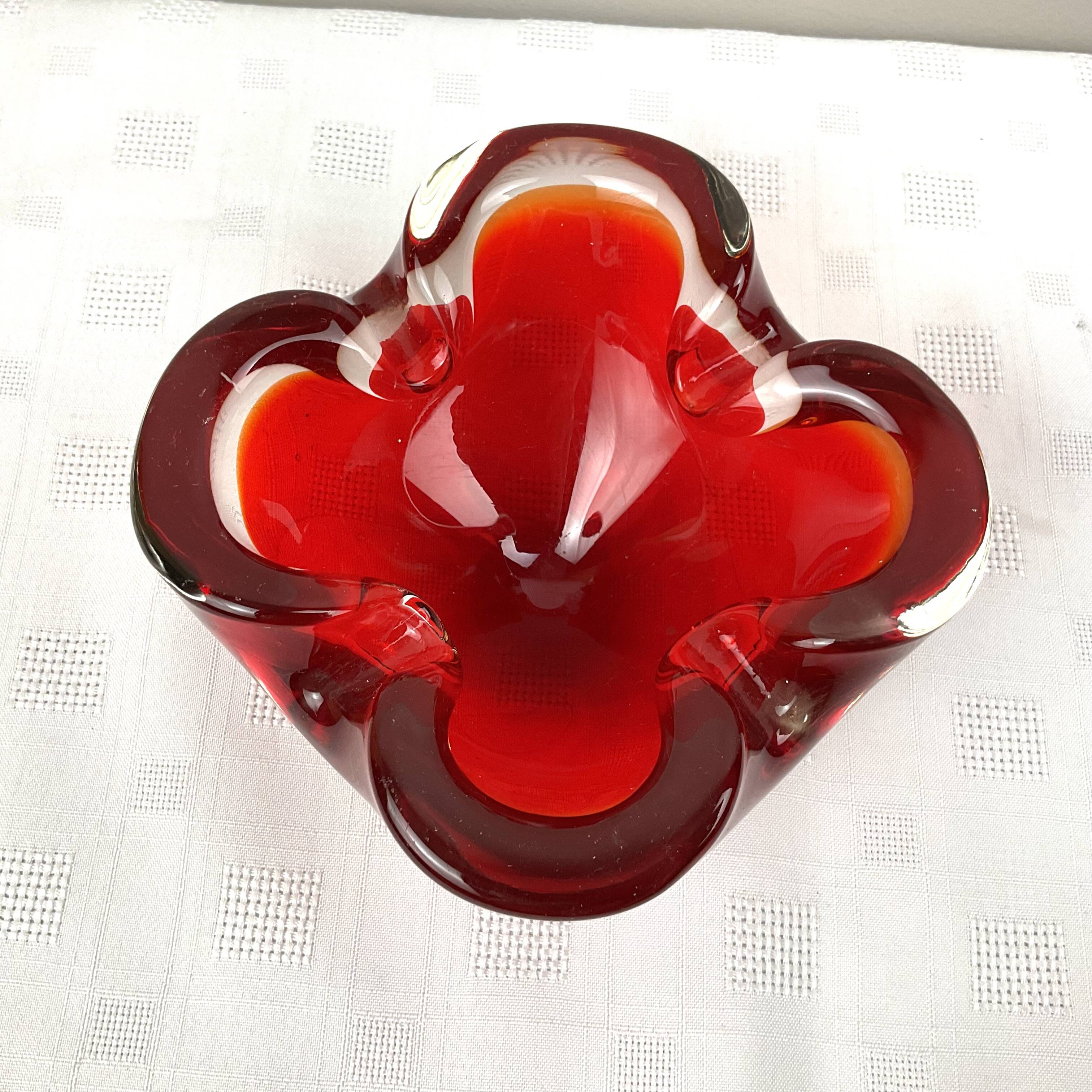 Vintage Murano style solid red glass ashtray
