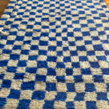 Moroccan Berber checkered carpet Klein blue and white