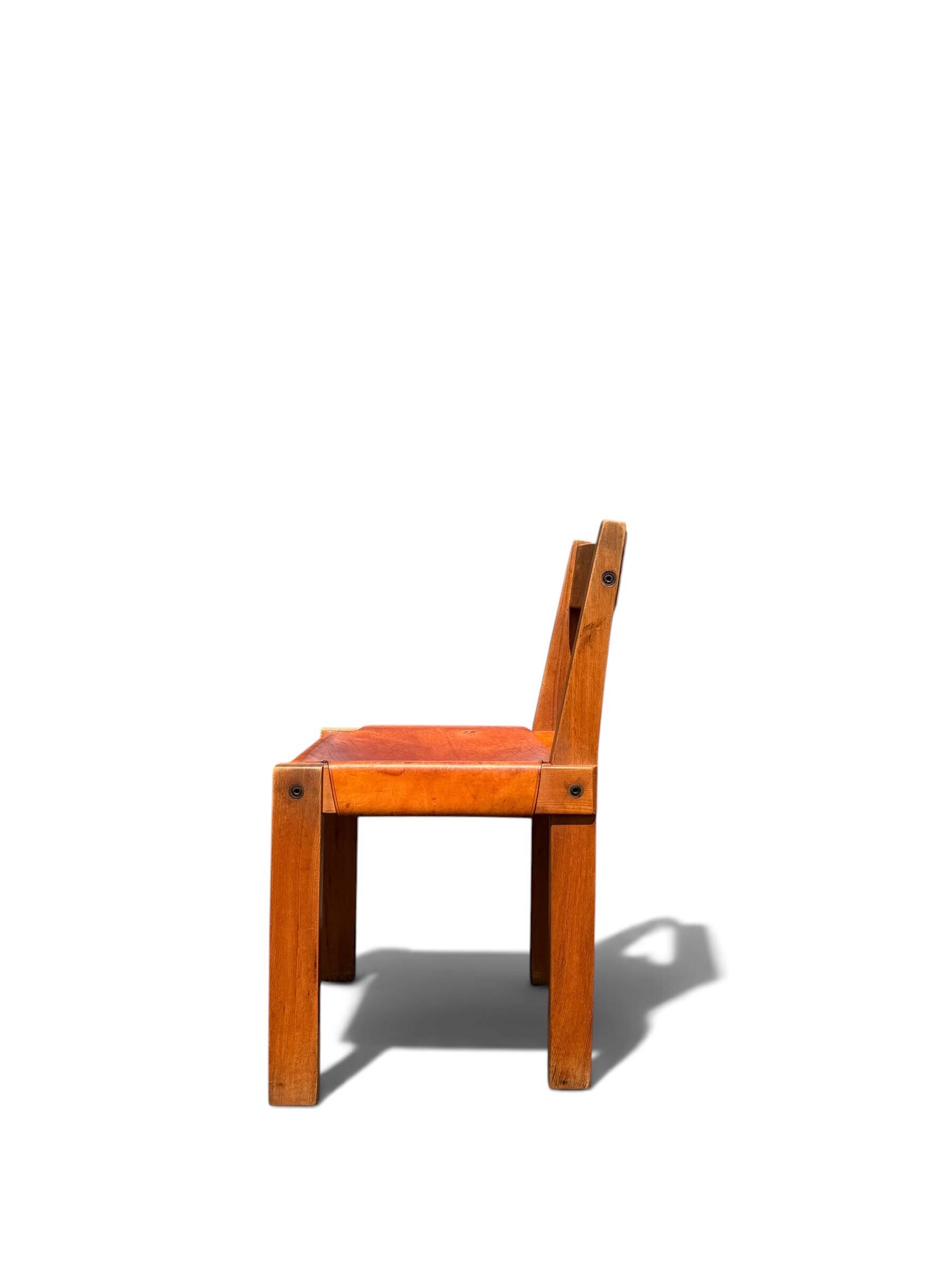 Chair S24 Pierre Chapo - Solid Elm & Cognac Leather Brutalist