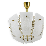 J.T. Kalmar Petite curved suspension basket, brass and glass, Austria, 1950s