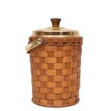 Wicker Ice bucket Brass lid and ice tongs 1960s