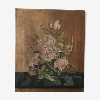 Ancient oil on canvas bouquet of roses