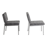 Pair of vintage armchairs in metal and gray fabric, renovated