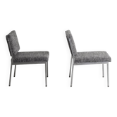 Paire de fauteuils vintage en métal et tissu gris, rénovés