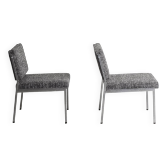 Paire de fauteuils vintage en métal et tissu gris, rénovés