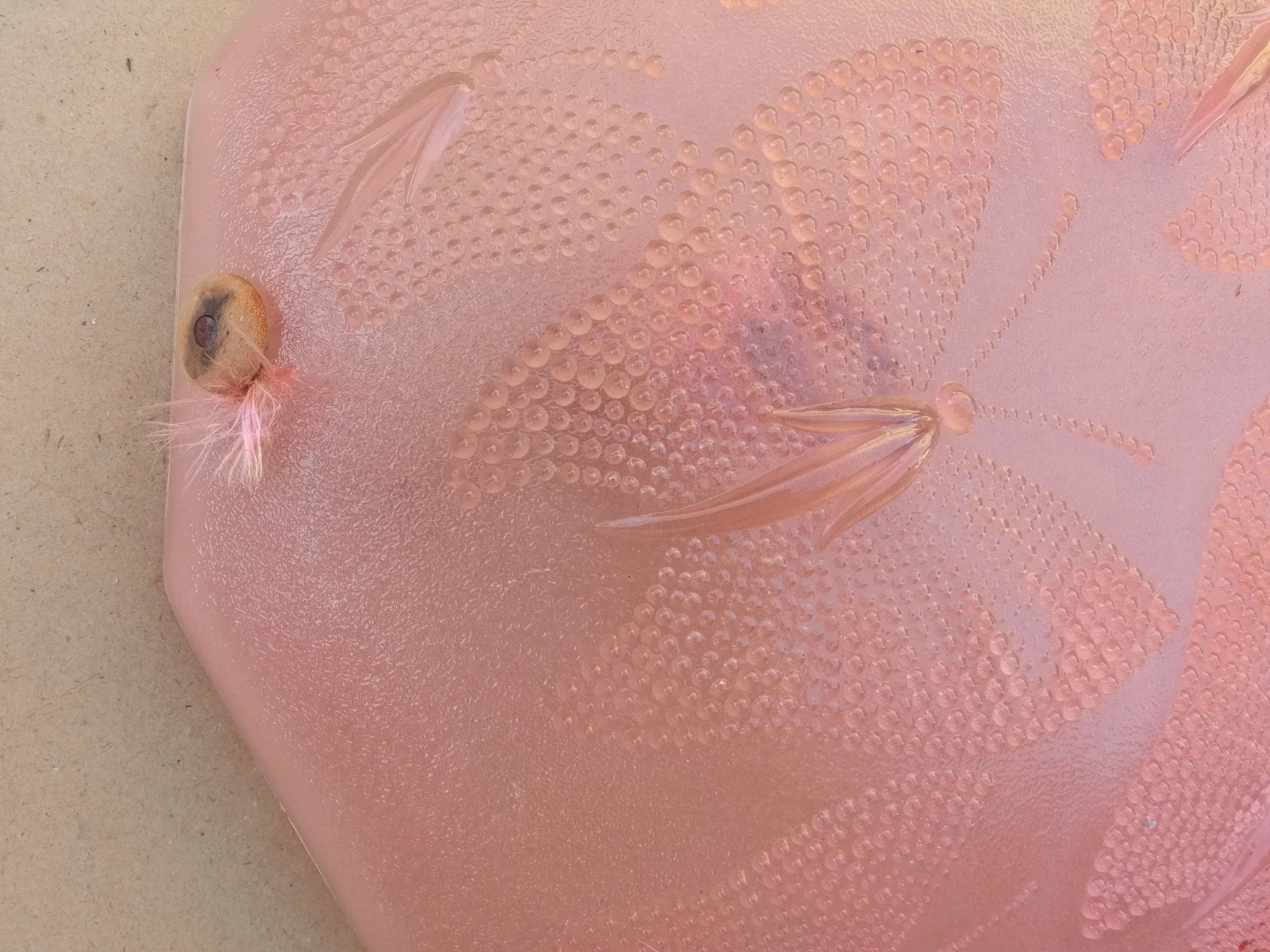 Art Deco ceiling lamp in pink pressed molded glass -